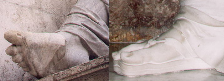 Piedi delle statue del Nilo in Piazza del Campidoglio e della Fede in S. Marcello